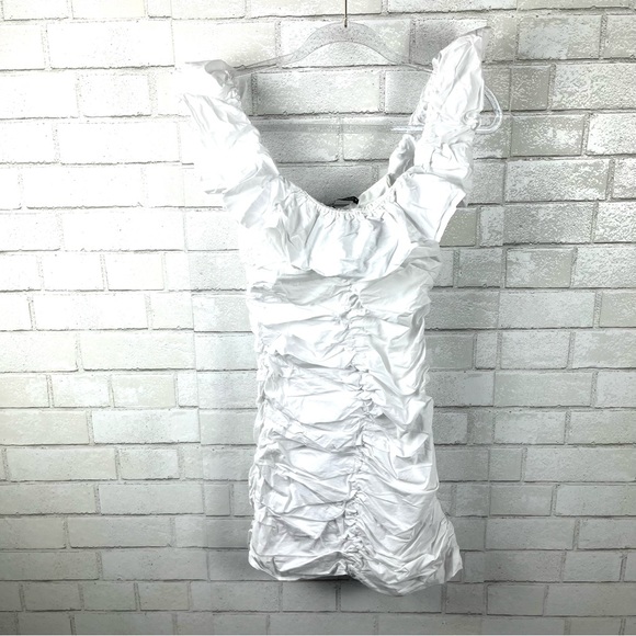 white frill dress zara Trafaluc Ruffle Tank Sleeve with Low Back NWT- Size S The Saved Collection Zara | Dresses | Zara